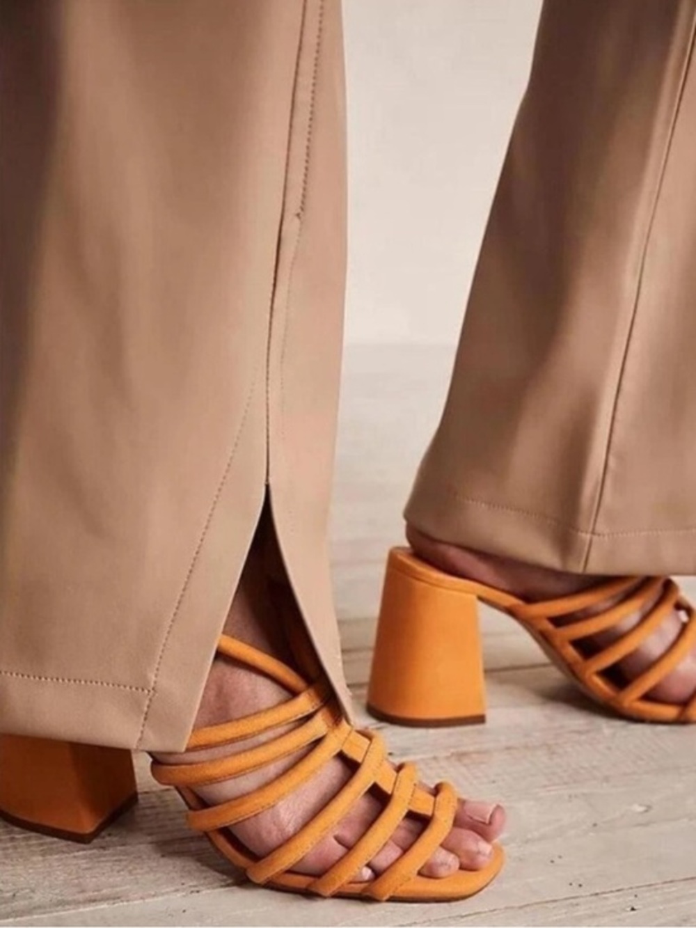 Free People Strappy Block Heel Sandals in Mustard Yellow